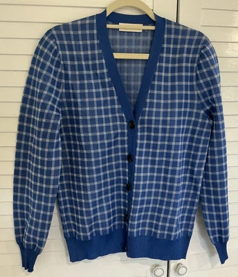 Cardigã feminino TORY BURCH MÉDIO azul transparente xadrez piquenique namorado $498 - Imagem 1 de 4