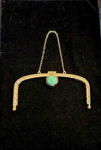 Art Deco Vtg. Metal Purse Handbag Frame Embossed Czech Glass Push Snap Clasp - Bild 1 von 11