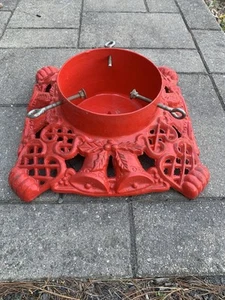 RED VINTAGE CAST IRON CHRISTMAS TREE STAND - Picture 1 of 4
