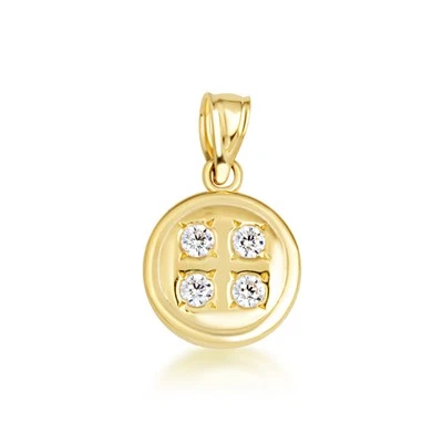 Gold Diamond Button Pendant Necklace (Available in Yellow/Rose/White Gold) - Image 1 of 4