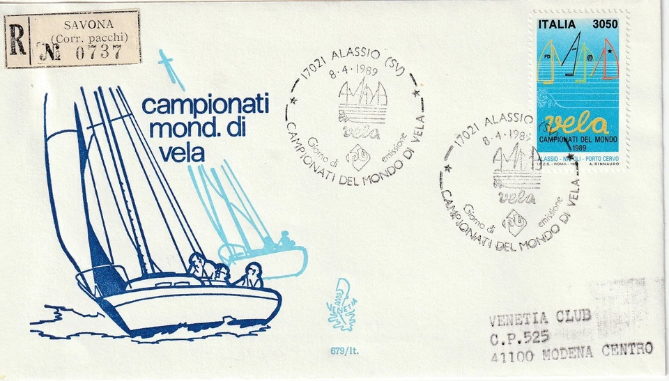 1989 FDC Venetia 679 / It Italy Camp. Mond. Di Sailing Raccomandata MF81097 - Image 1 of 1