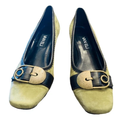 Vaneli Green Suede Pumps Antique Gold Buckle,Chocolate Tr - Image 1 of 4