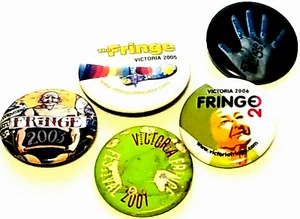5 botones Pinbacks raro flecos festivos. Victoria Canadá 2001,2002,2003,2005,2006 - Imagen 1 de 9