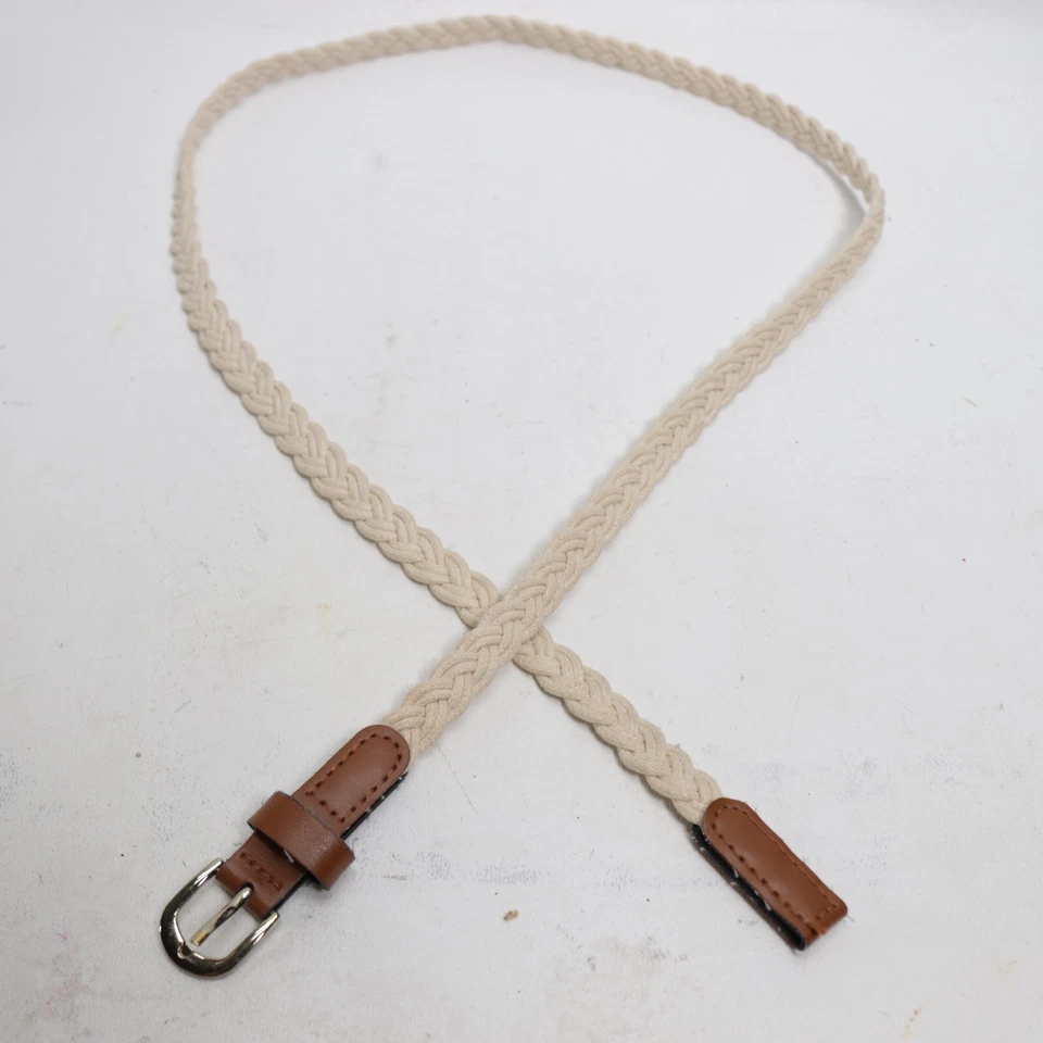 Cinturón ajustado trenzado de verano grande marfil algodón imitación cuero ribete hebilla tono dorado Foto 1 de 4