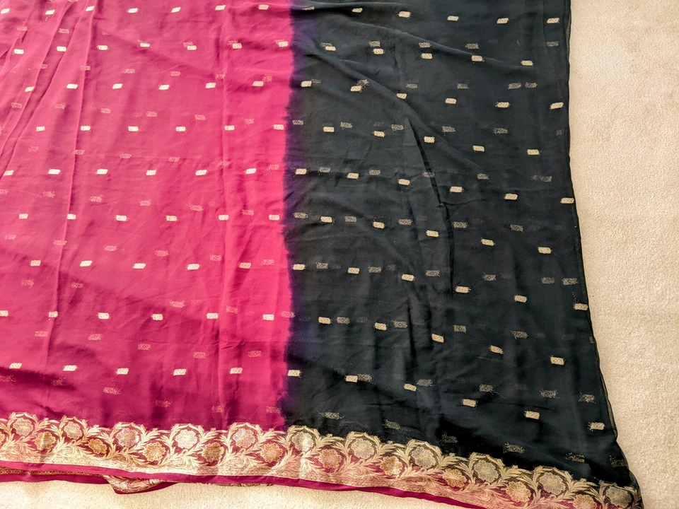 Indian Black saree with rani pink pallu. Comes with stitched blouse &Pico - Image 1 of 4