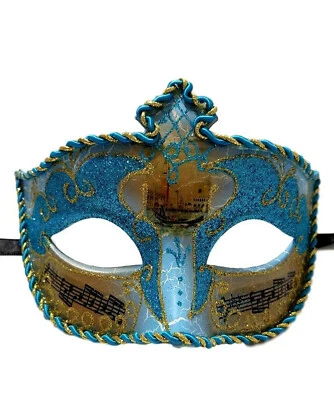 Aqua Blue Gold Music Antique Venetian Masquerade Mask - Image 1 of 2