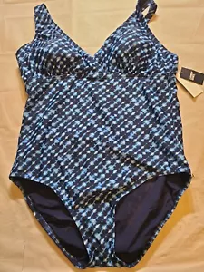 Lands' End Women's UPF 50 Full Coverage Tummy Control V-Neck One Piece Swimsuit - Picture 1 of 4