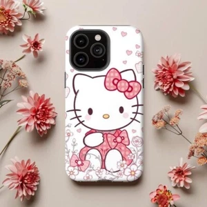 Cute Pink Floral Hello Kitty Phone Case iPhone 16 15 14 13 12 11 X Pro Plus Max - Picture 1 of 5