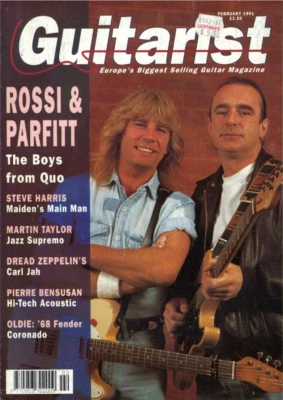 Guitarist Magazine February 1991 Status Quo Iron Maiden Dread Zeppelin Bensusan - Image 1 of 2