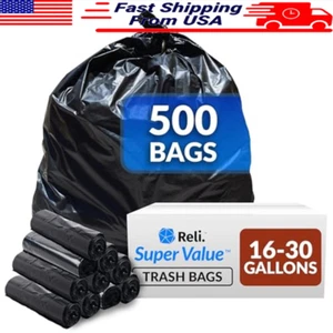 16-25 Gallon Multi-Use Trash Bags 500 Count Bulk Tear-Resistant Leak-Proof Black - Picture 1 of 7