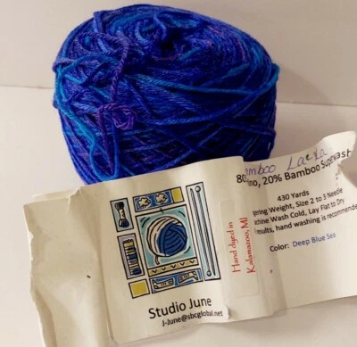 June Merino Bamboo Superwash Wool Yarn Purple Blue & Turquoise Hand Dyed430 yds - Image 1 of 3