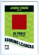JACQUES LEMAIRE "GAME USED MEMORABILIA SLB06" ITG THE YEAR IN HOCKEY 1972