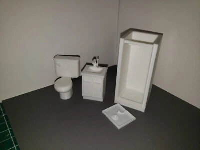 Fregadero de baño 1:24 1:25, inodoro y ducha para accesorios de diorama de taller Foto 1 de 3
