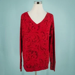 Athleta Size Medium M Coaster Luxe Red Floral V Neck Long Sleeve Sweatshirt - Picture 1 of 8