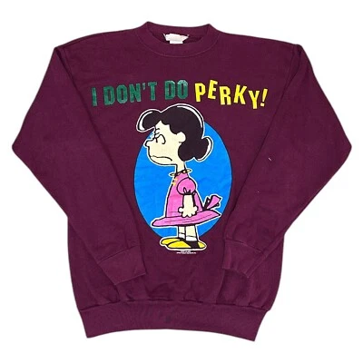 Vintage Peanuts Lucy Sweatshirt Made In USA I Dont Do Perky Purple Mens Medium - image 1 of 4
