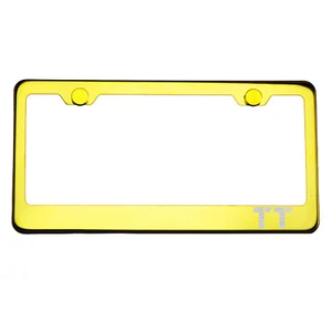 Gold Chrome License Plate Frame TT Laser Etched Metal Screw Cap - Imagen 1 de 8