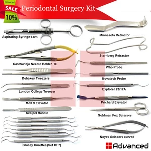 Kit de instrumentos de cirugía periodontal implantes de goma injerto de túneles - Imagen 1 de 17
