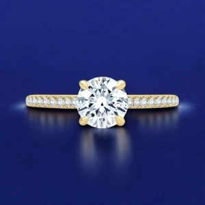 1.25 Ct IGI Round Cut Lab Grown Diamond Engagement Ring 14K Yellow Gold E F VS - Picture 1 of 12