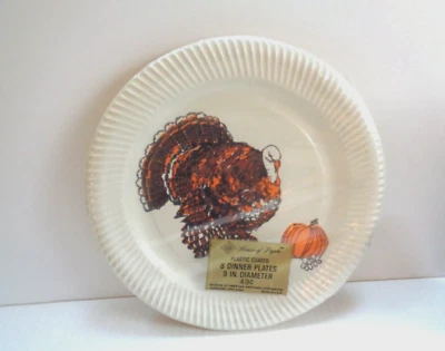 PLATOS DE PAPEL DE ACCIÓN DE GRACIAS DE SALUDOS AMERICANOS DE COLECCIÓN CON DISEÑO DE CALABAZA DE PAVO NOS Foto 1 de 2