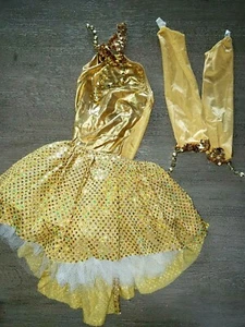 COSTUME GALLERY girls SPARKLY GOLD DANCE LEOTARD TUTU ARM COVERS HEAD PIECE SMAL - Picture 1 of 3
