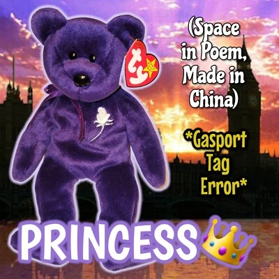 ♡ 戴安娜王妃 ♡ 1997 年 Ty 豆豆娃紫色熊(Gasport TAG 错误)*MWMT* — 第 1/4 张图片