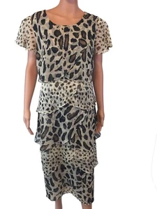 Moshita Couture Gr. 8 Stufen A-Linie Kleid Leopardenmuster Kurzarm mit Schärpe/Schal - Bild 1 von 12