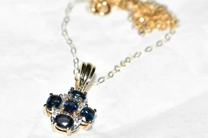 Sapphire & Diamonds 9ct Gold Pendant Blue Sapphire + 18" 9ct Gold Chain - Picture 1 of 9