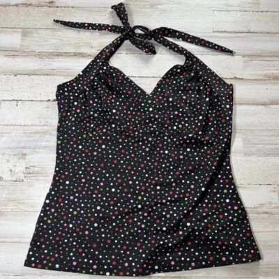 2000s Black Multicolor Polka Dot Babydoll Halter Neck Tie Top Womens Size S/M - Image 1 of 4
