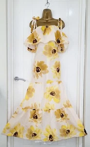 RIVER ISLAND size 12 cream yellow floral sunflower cotton blend light dress hols - Picture 1 of 8