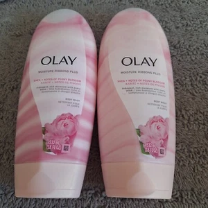 2 Pack Olay Moisture Ribbons Plus Shea and Peony Blossom Body Wash 18 fl oz Each - Picture 1 of 4