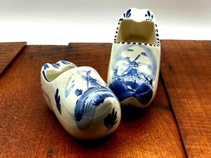 Vintage Delfts Blue Hand Painted Made In Holland Ceramic Clogg/ 2 Ashtray Shoes - Picture 1 of 8