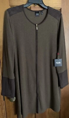 NUEVO $65 Rafaella Marrón Imitación Gamuza Cremallera Vestido Túnica Grande Tejido Elástico Cremallera Dorada Foto 1 de 4