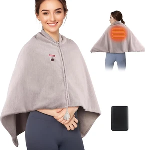 Cordless Heated Blanket, Battery Powered Heated Shawl Wrap Wearable Travel Blank - Picture 1 of 6