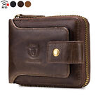 BULLCAPTAIN Men Wallet Genuine Leather RFID Zip Around Bifold with Coin Pocket