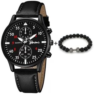 Herren Armbanduhr Set (Uhr + Armband) Mann Schwarz Quarz Armbanduhr