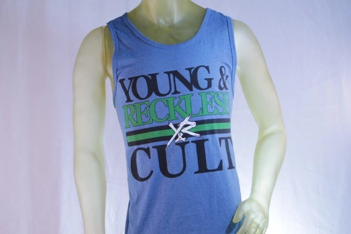YOUNG & RECKLESS AZUL HOMBRE CAMISETA SIN MANGAS VERDE Y NEGRO LOGO talla Grande Foto 1 de 1