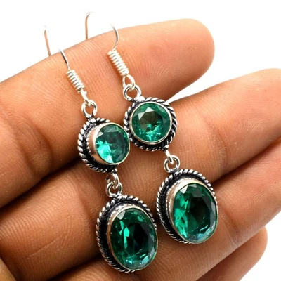 Orecchini Pendenti Etnici Fatti A Mano In Quarzo Verde Gioielleria ER 023 - Immagine 1 di 3