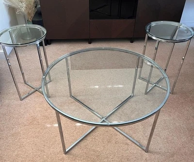 Round Glass Chrome Coffee Table +  Matching Side Tables Used VGC Collection Only - Image 1 of 4