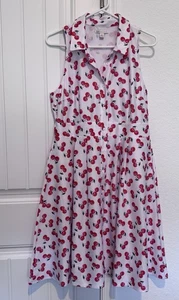Neu ohne Etikett Cato Cherry Kleid Größe L zierlich Knopfleiste Fit & Flare Kragen weiß/rot - Bild 1 von 7