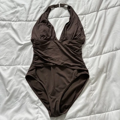 Traje de baño Talbots traje de baño de una pieza para mujer talla 10 halter marrón vintage verano Foto 1 de 4