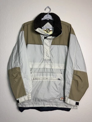 Vintage Mens Drift Boardwear White Brown Pullover Sherpa Jacket Windbreaker Sz L - Image 1 of 4
