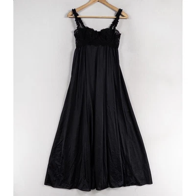 Maxi camisón Olga vintage para mujer 36 negro encaje corpiño con aros hecho en EE. UU. Foto 1 de 4