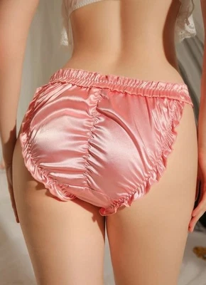 Stunning women's soft silky feel satin knickers tanga style ruffle trim ruched - Image 1 of 4