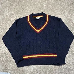 VINTAGE Gap Sweater Mens Large Shetland Wool Cable Knit V Neck Cricket 90s - Picture 1 of 6