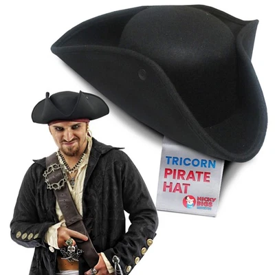ADULT BLACK COLONIAL Paul Revere PIRATE TRICORNE TRI-CORNER TRICORN COSTUME HAT - Image 1 of 4