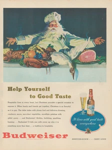 1947 Budweiser Beer Santa Claus Christmas Help Yourself To Good Taste Print Ad - Picture 1 of 1
