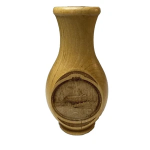 Small Wood Vase Covered Bridge Country Details Laser Art 5” Wooden - Picture 1 of 9