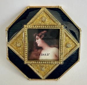 "Marco de fotos en miniatura esmaltado guilloche vintage de tiempos pasados 1,5 x 1,5""" - Imagen 1 de 7