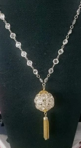 Collar Vintage Bola de Cristal de Salón Colgante Flecos Borla Calidad Alta Gama O9 - Imagen 1 de 9