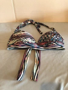 Costume da bagno termico MEDIUM rosa e blu design a righe bikini top con imbottitura - Foto 1 di 6